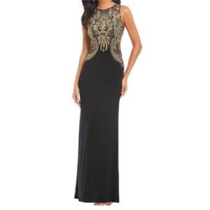 Black and Gold Embellished Evening Dress